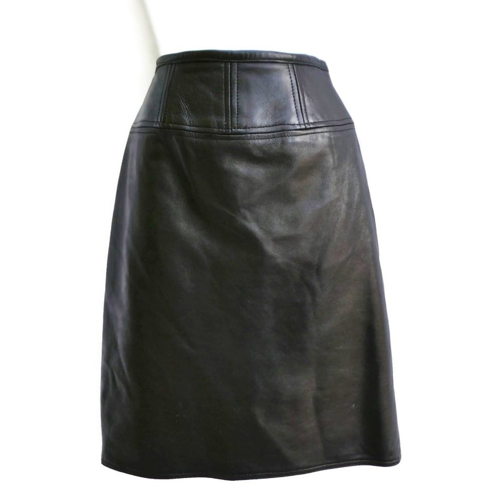 LeaTHeR Vintage Skirt Black Lining Buttery Soft Center Back YKK Zipper 4 Small